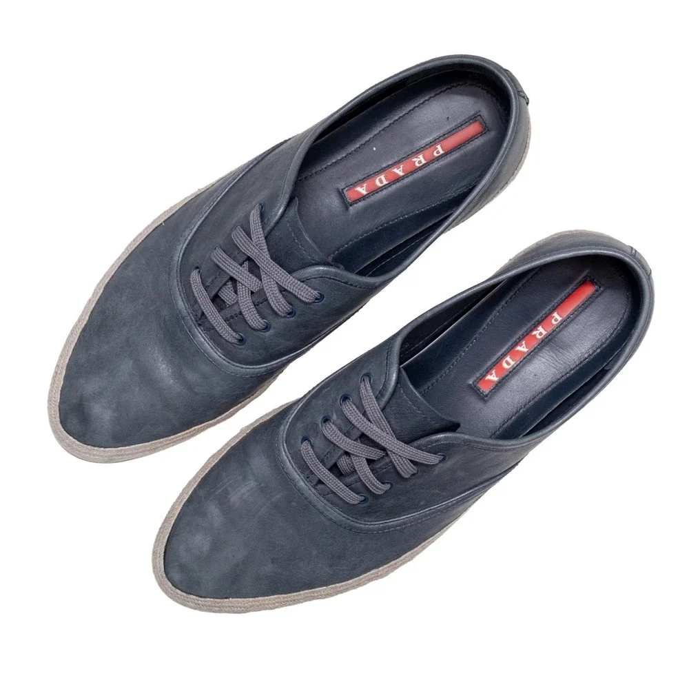 $790 PRADA Aged Leather ESPADRILLE HYBRID Navy SNEAKERS‎ EU 41 UK 8.5 US 9.5